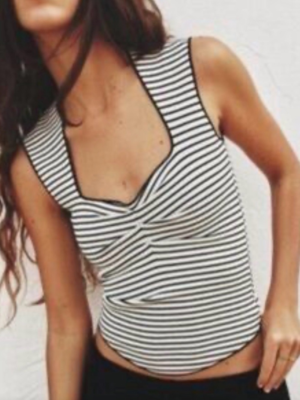 Zara Black and White Striped Square-Neck Knit Tank French Girl Style